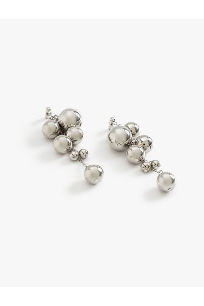 Koton Steel Blended Dangle Earrings with Bead and Chain Detail