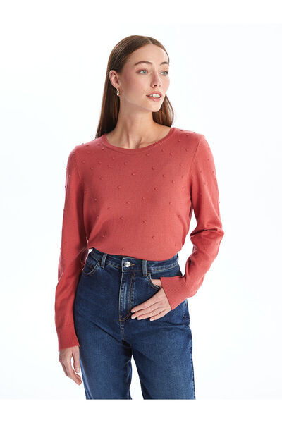 LC Waikiki Dámský pletený svetr s dlouhým rukávem a výstřihem