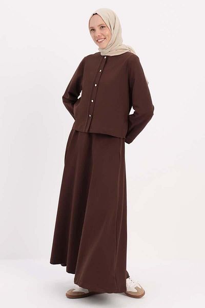ALLDAY Bitter Coffee-Cardigan Skirt Suit