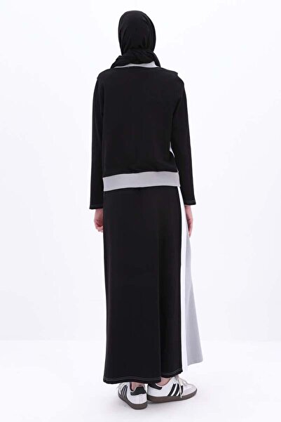 ALLDAY Γκρι-Μαύρο-Βαμβακερό Γαρνιρισμένο Σετ Φούστας