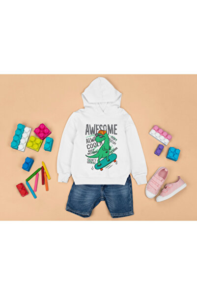 MAGORS Детска суитшърт с качулка и без джобове с динозавърски принт и 3 нишки