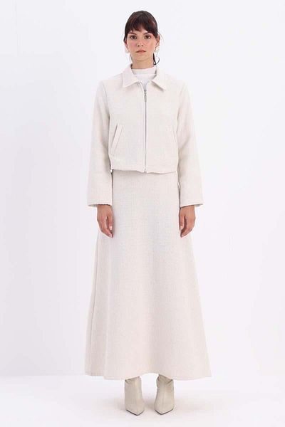 ALLDAY White-Silvery Tweed Zippered Skirt Set