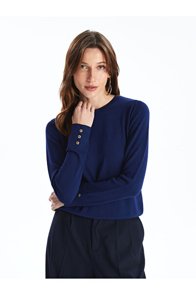 LC Waikiki Mavi Bisiklet Yaka Düz Uzun Kollu Kadın Triko Kazak