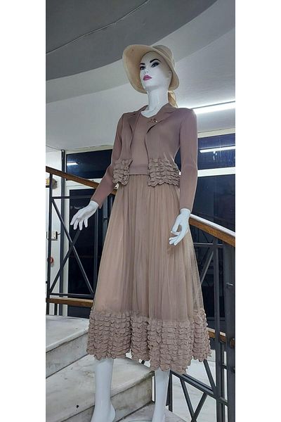 EREN STYLE Рокля за афтърпарти от еластичен тюл с италианско яке