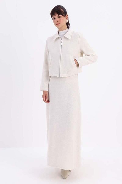 ALLDAY White-Silvery Tweed Zippered Skirt Set