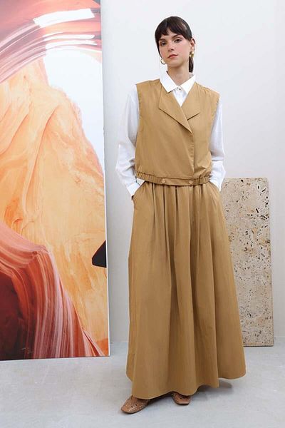 ALLDAY Camel-Vest Skirt Suit