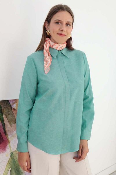 ALLDAY Green-Basic Hidden Placket Shirt