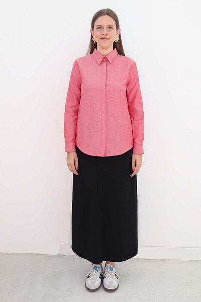ALLDAY Pomegranate Flower-Basic Hidden Placket Shirt