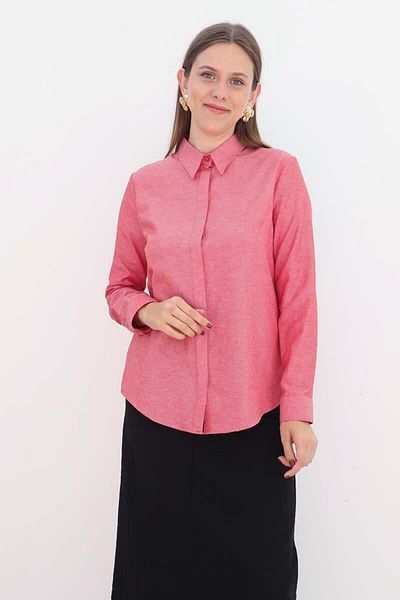ALLDAY Pomegranate Flower-Basic Hidden Placket Shirt
