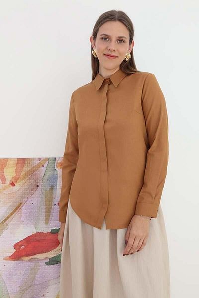 ALLDAY Mustard-Basic Hidden Placket Shirt