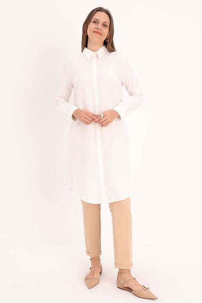 ALLDAY Ecru-Hidden Placket Shirt Tunic