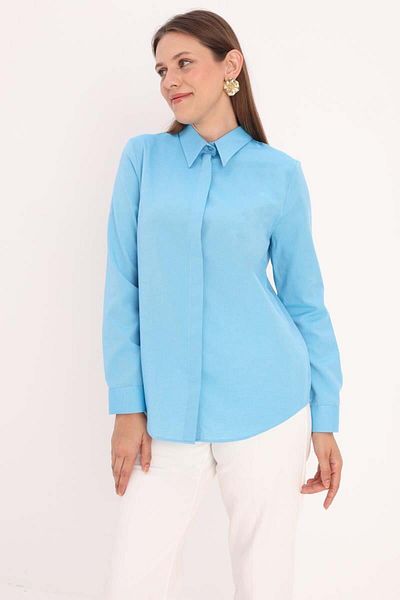 ALLDAY Turquoise-Basic Hidden Placket Shirt