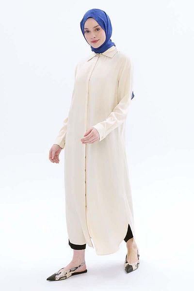 ALLDAY Ecru-Hidden Placket Shirt Tunic