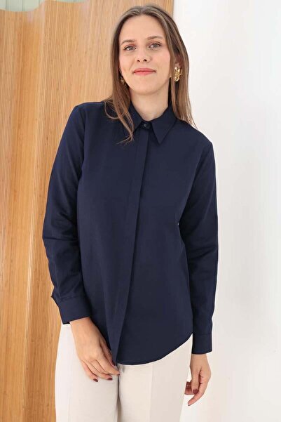 ALLDAY Темно-синя базова сорочка з прихованими ґудзиками