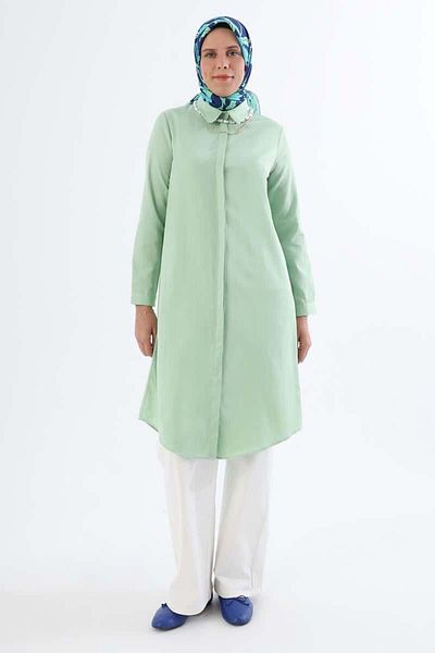 ALLDAY Water Green-Hidden Placket Long Shirt