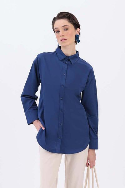 ALLDAY Navy Blue-Button Shirt Tunic with Buttons Front and Back