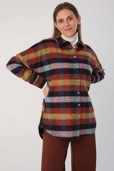 ALLDAY Navy Blue-Tile-Oversize Lumberjack Shirt Tunic