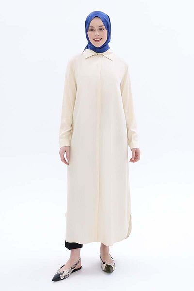 ALLDAY Ecru-Hidden Placket Shirt Tunic
