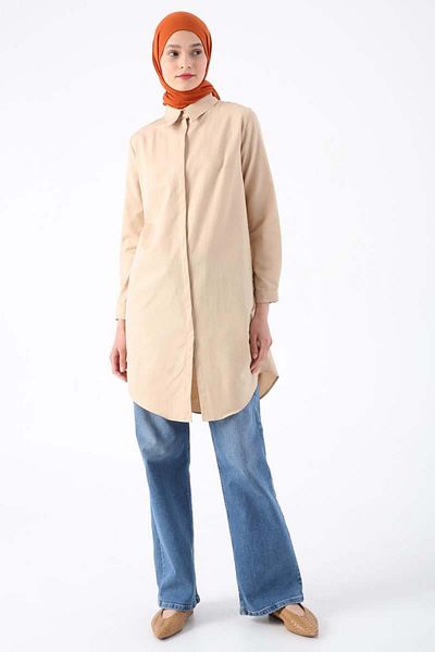 ALLDAY Light Beige-Hidden Placket Shirt Tunic