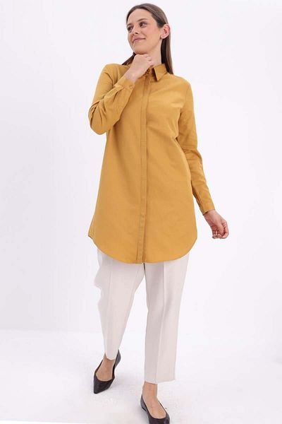 ALLDAY Dark Yellow-Hidden Placket Shirt Tunic