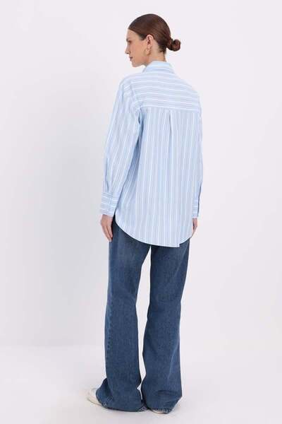 ALLDAY Mavi-Beyaz-ÇİZGİLERİ KARMA GARNİLİ GÖMLEK TUNİK