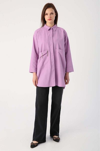 ALLDAY Lilac-Large Pocket Eyelet Oversize Shirt