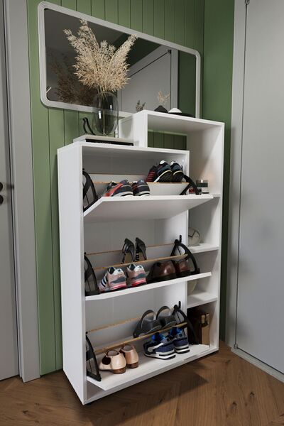 Bofigo Lego Ayakkabılık Düşer Kapak Ayakkabılık Raflı Ayakkabılık Düzenleyici Beyaz