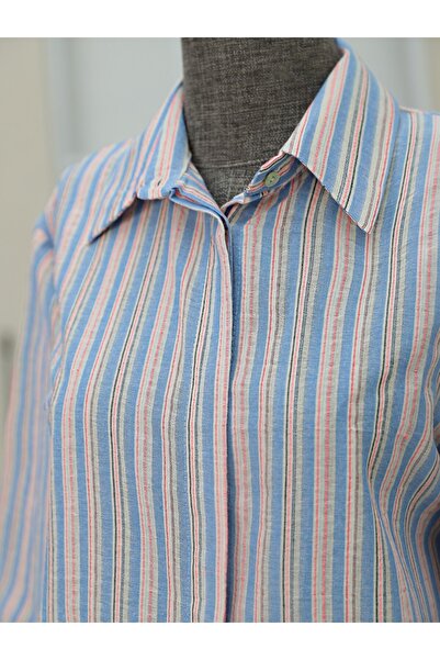 Modamorfo Cămașă supradimensionat cu linie lungă în relief pe spate - Albastru