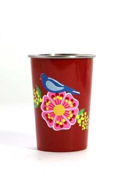 DEDEMİN EMAYELERİ Red Bird Hand Painted Cup