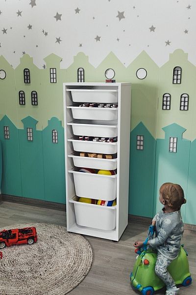 Bofigo 7 Basket Cabinet Multi-Purpose Cabinet Toy Cabinet Pera White