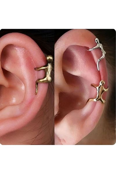 MITH SB TAKI Stainless Steel Climbing Man Cartilage Earrings - Gold