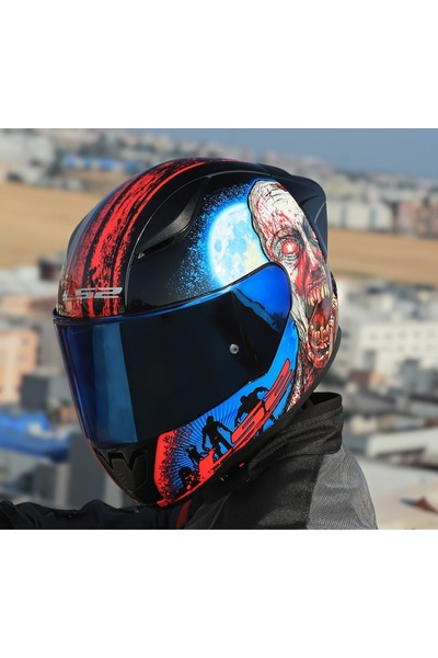 LS2 Rapıd 2 Race Zombıe Fullface Motosiklet Kaskı Mavi Camlı