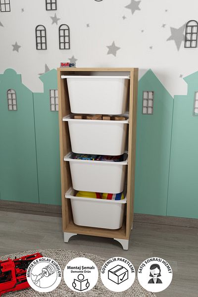 Bofigo Bofigo 4 Basket Cabinet Multipurpose Storage Cabinet Toy Organizer Dora Sapphire Oak
