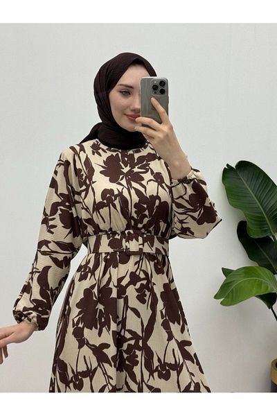 Modamorfo Fledermausärmel Kleid mit elastischem Bund -braun