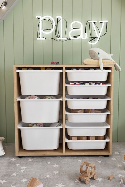 Bofigo 9-Basket Cabinet Multipurpose Storage Cabinet Toy Organizer Cagla Sapphire Oak
