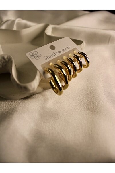 Dropaksesuar Oval 6'lı Takım Paslanmaz Çelik Küpe