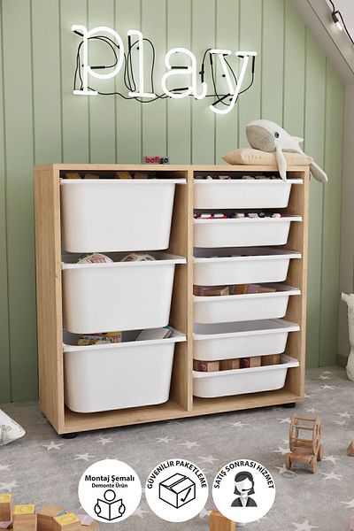 Bofigo 9-Basket Cabinet Multipurpose Storage Cabinet Toy Organizer Cagla Sapphire Oak