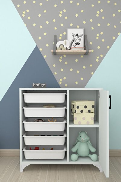 Bofigo 5 Sepetli Dolap Çok Amaçlı Dolap Oyuncak Dolabı Kayra Beyaz