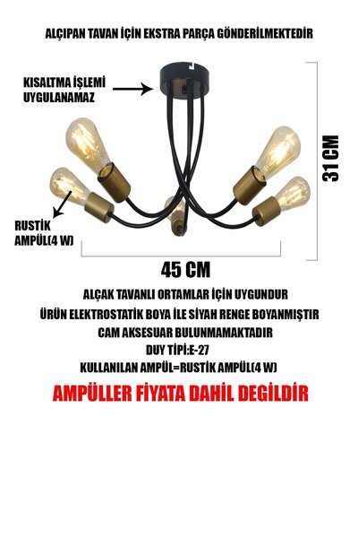 Taşcan Aydınlatma Milano 5 Li Siyah Eskitme Kollu Avize-camsız
