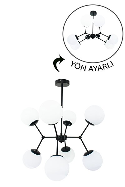 Taşcan Aydınlatma Sweet 8 Li Siyah Plafonyer Avize-beyaz Camlı
