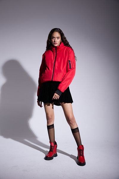 firststops Sports Women's Red Lined Stand Collar Seasonal Water and Windproof Coat