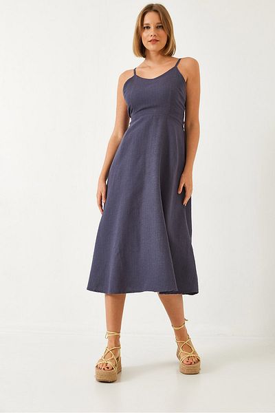 Bianco Lucci Women's Back Tie Rope Strap Linen Dress 60251226