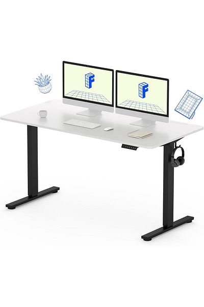 Mahmayi مكتب Flexispot Modern 140 × 70 سم أبيض قائم بذاته مع أرجل قابلة للتعديل وإطارات فولاذية مقاومة للصدأ