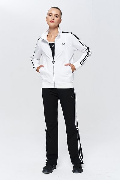 bilcee Women's White Stand Collar 3-Piece Bottom Top Tracksuit Set 9907
