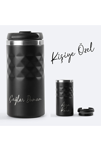 Mor kelebek Kişiye Özel Siyah Spor Paslanmaz Çelik Termos 300 ml