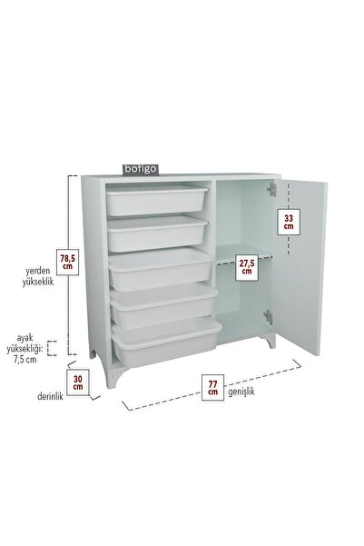 Bofigo 5 Sepetli Dolap Çok Amaçlı Dolap Oyuncak Dolabı Kayra Beyaz