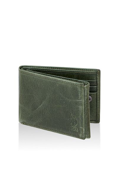 U.S. Polo Assn. U.S. Polo Assn. 23763-23769 Men's Genuine Leather Side Wallet Card Holder - Green