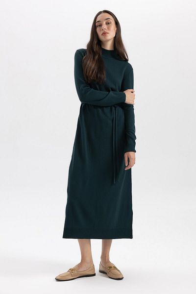 DeFacto Langärmliges Maxi-Strickkleid – halber Rollkragenpullover, gerader Schlitz A9807ax23wn
