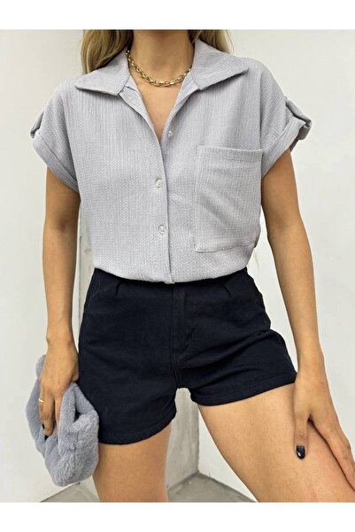 Modamorfo Πουκάμισο με διπλό μανίκι μονή τσέπη - γκρι