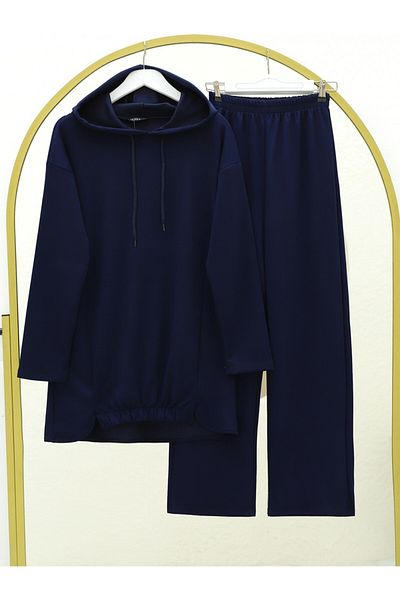 Modamorfo Osyho-Stoff-Kapuzenpullover-Set mit Gummidetails am Saum – dunkel